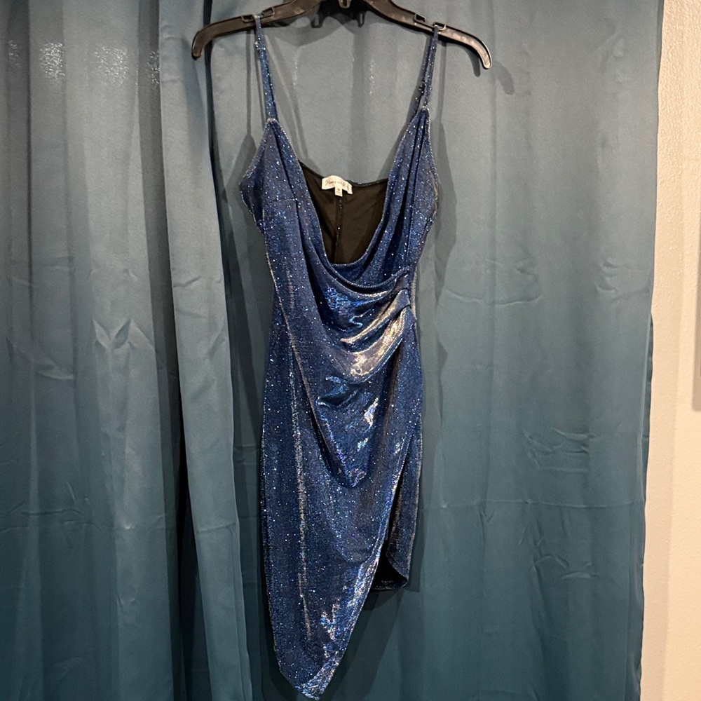 Honey and Rosie Asymmetrical Blue Glitter Dress